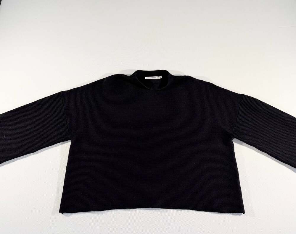 Ellison Black Ribbed Mock Neck Wide Sleeve Boxy Sweater Size L